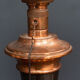 White Mazda opaline lamp on stand in wood and brass