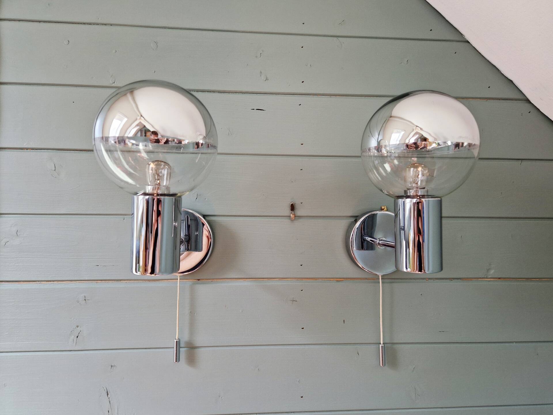 Pair of Space Age wall sconces, Motoko Ishii, Staff Leuchten, 1970