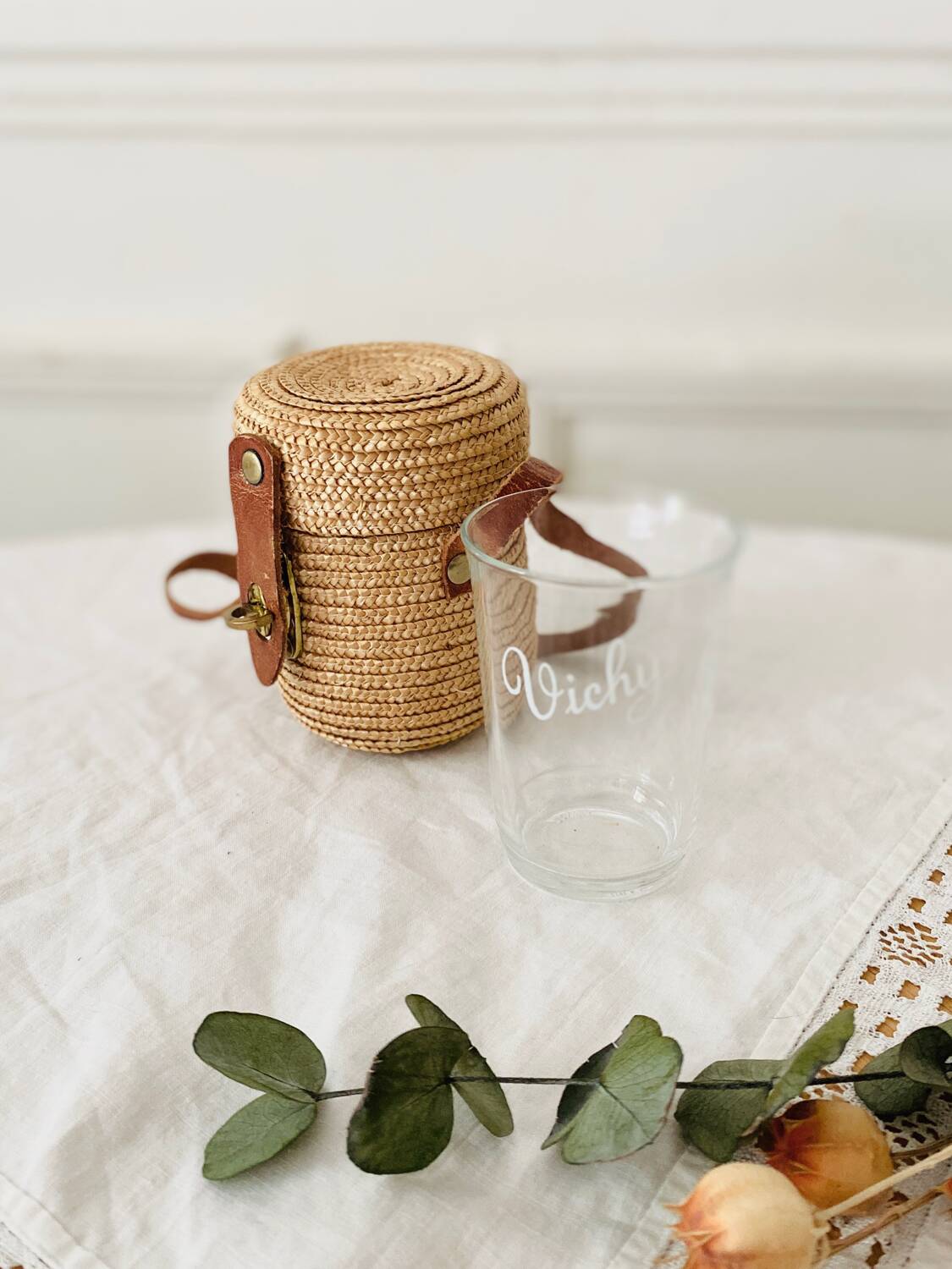 Vichy glass in its wicker case