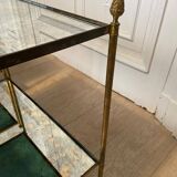 Pair of neo classic side tables in brass and oxidized mirror