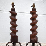 Vintage lamp foot x 2, floor lamp, floor lamp, twisted wood lamp and wrought iron, chalet