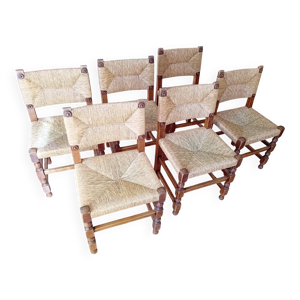 six chaises en jonc