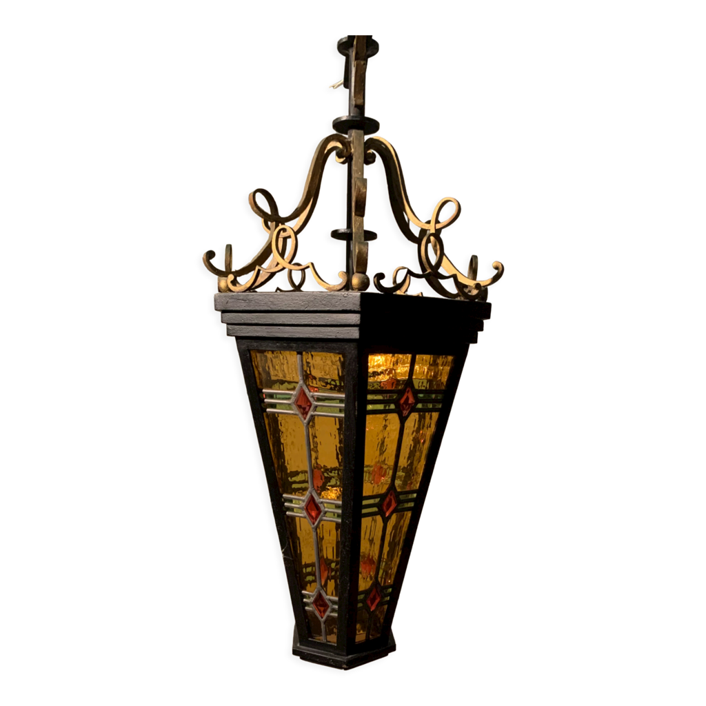 lanterne-conique-en-fer-forg-a-d-cor-de-vitraux-color-s-xx-si-cle