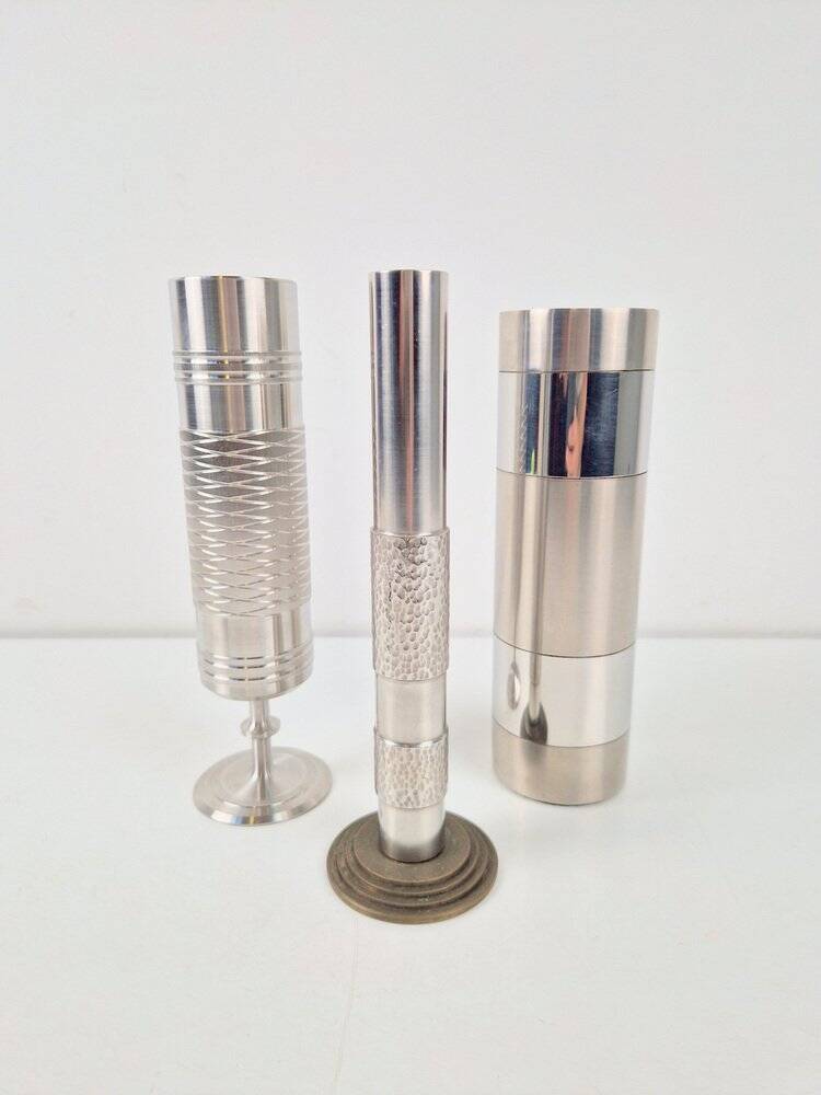 Brutalist Sculptural Metal and Brass Vases from BMF, Germany, 1960s, Set of 3