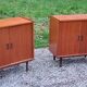 Pair of vintage mahogany sideboards with square metal legs from the 60s