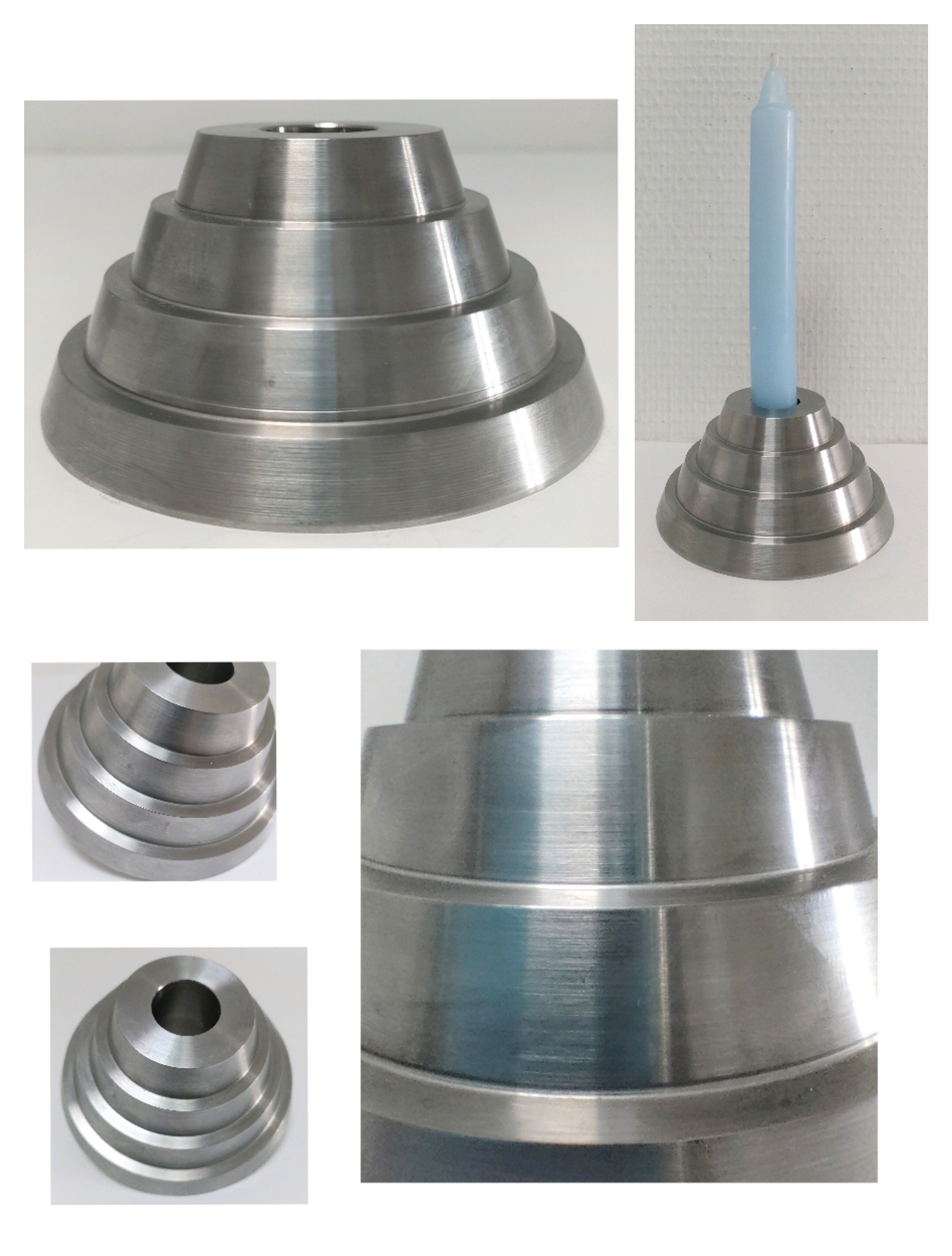 Solid steel candle holder turned design