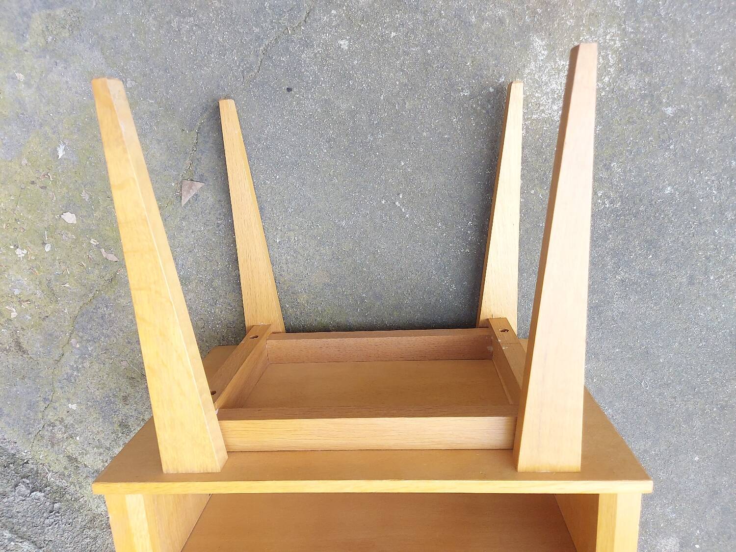 Vintage wood and rattan bedside table