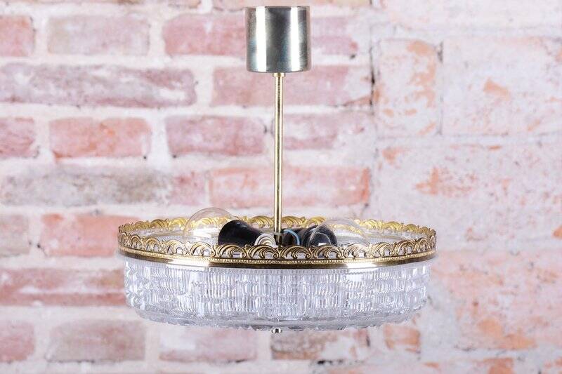 Mid-Century Chandelier in Glass and Brass attributed to Kamenický Šenov, Czech, 1960s