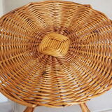 Bolster / pedestal table in tripod rattan 1960s-1970s