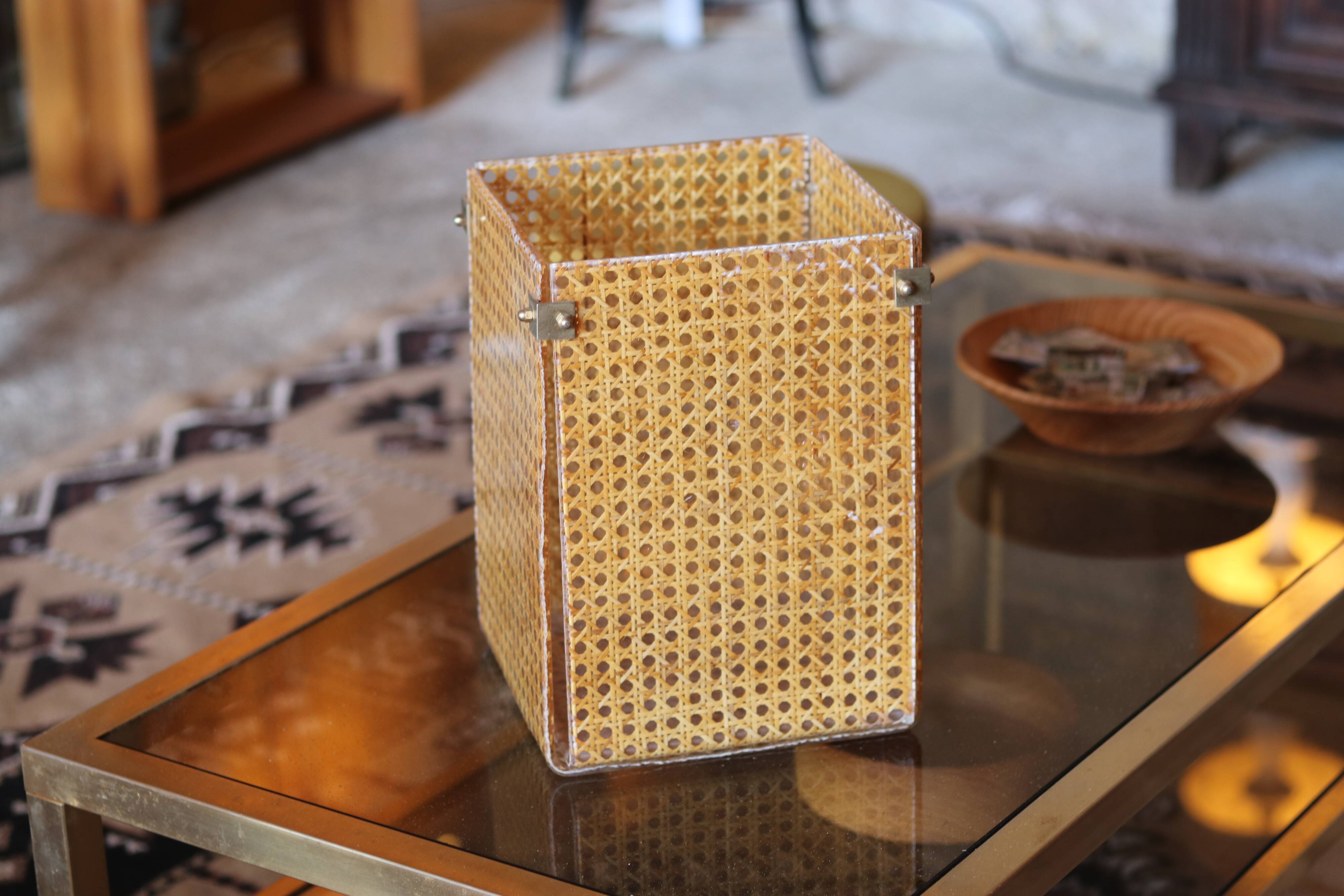 Cane and plexiglass basket, 1970s