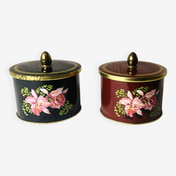Pair of old Côte d'Or metal chocolate boxes - floral decoration