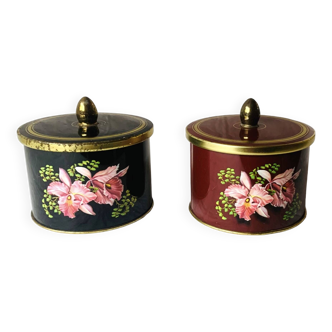 Pair of old Côte d'Or metal chocolate boxes - floral decoration