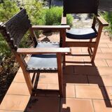 Pair of French Brutalist oak and leather armchairs 1920