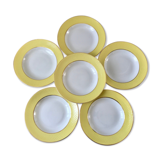 lot of 6 hollow plates Moulin des Loups textured canary yellow 50s