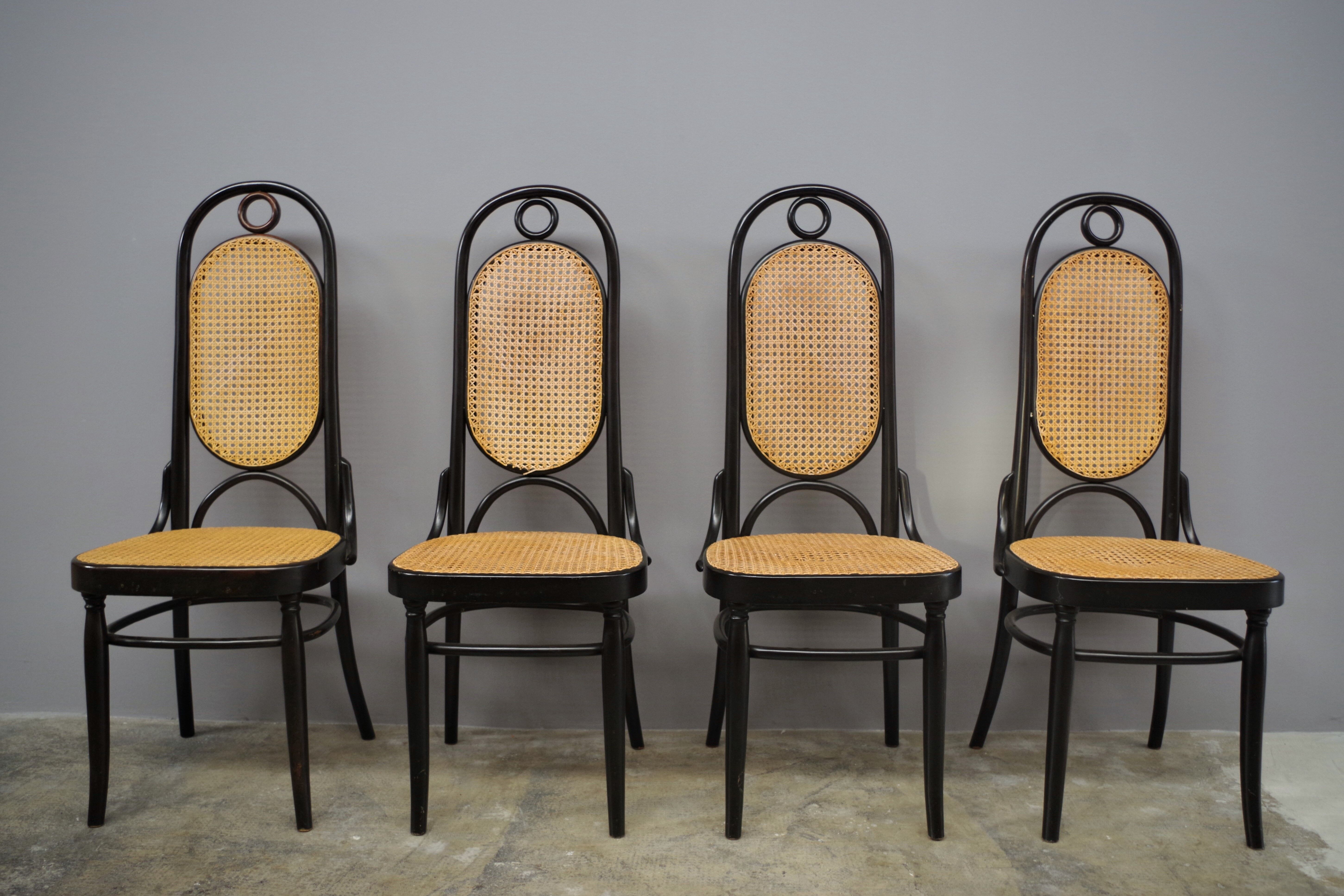 Chairs in curved beech and vienna straw, 1980s, set of 4