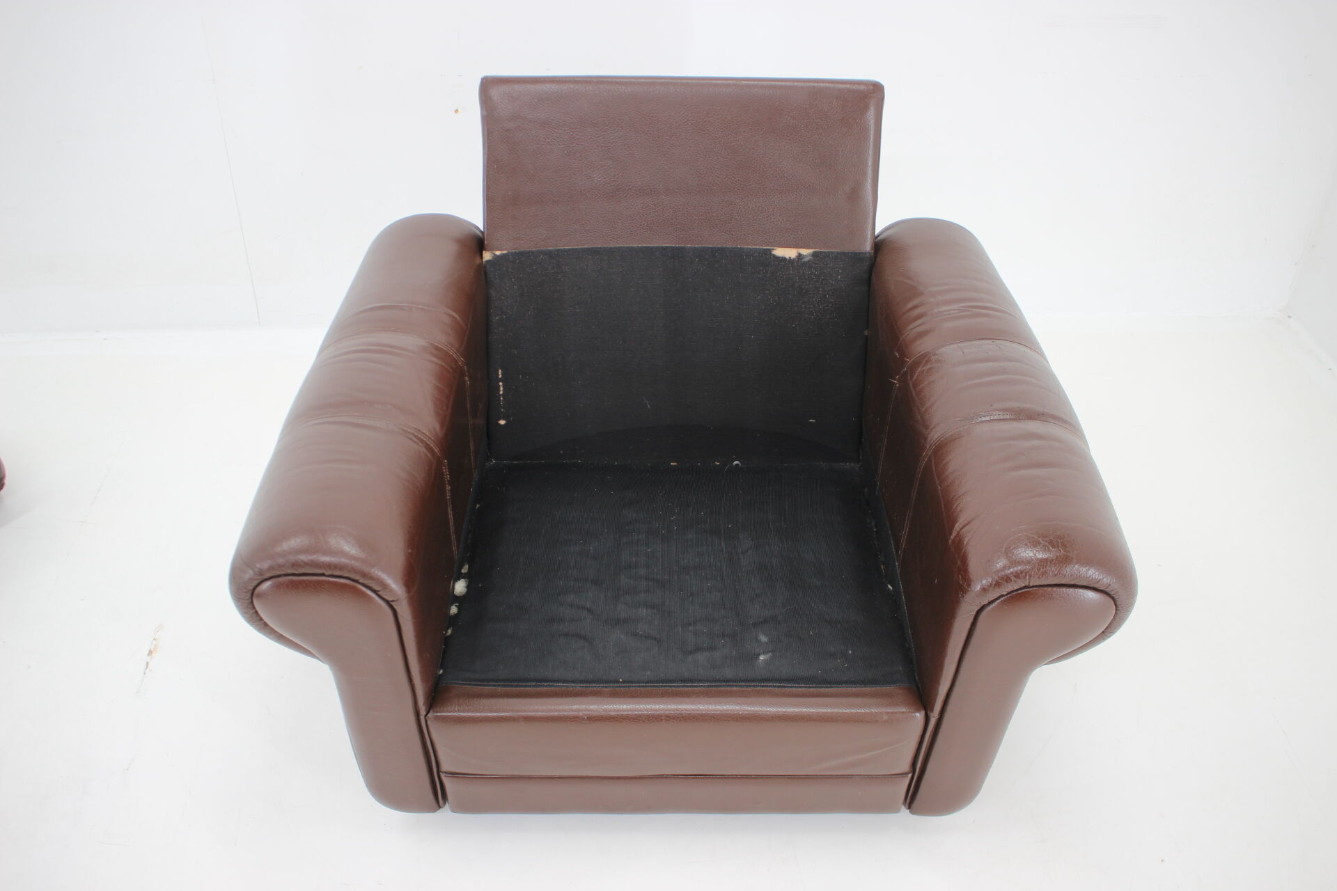 Fauteuil en cuir brun danois des années 1970, Danemark