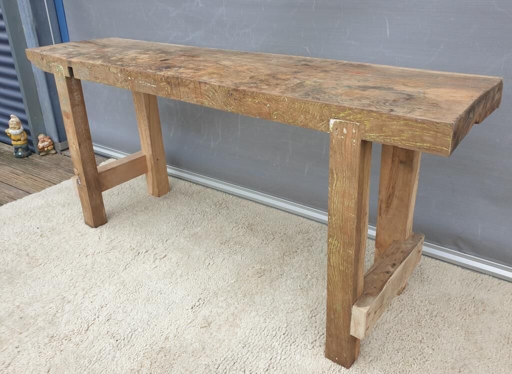 Restored solid wood workbench