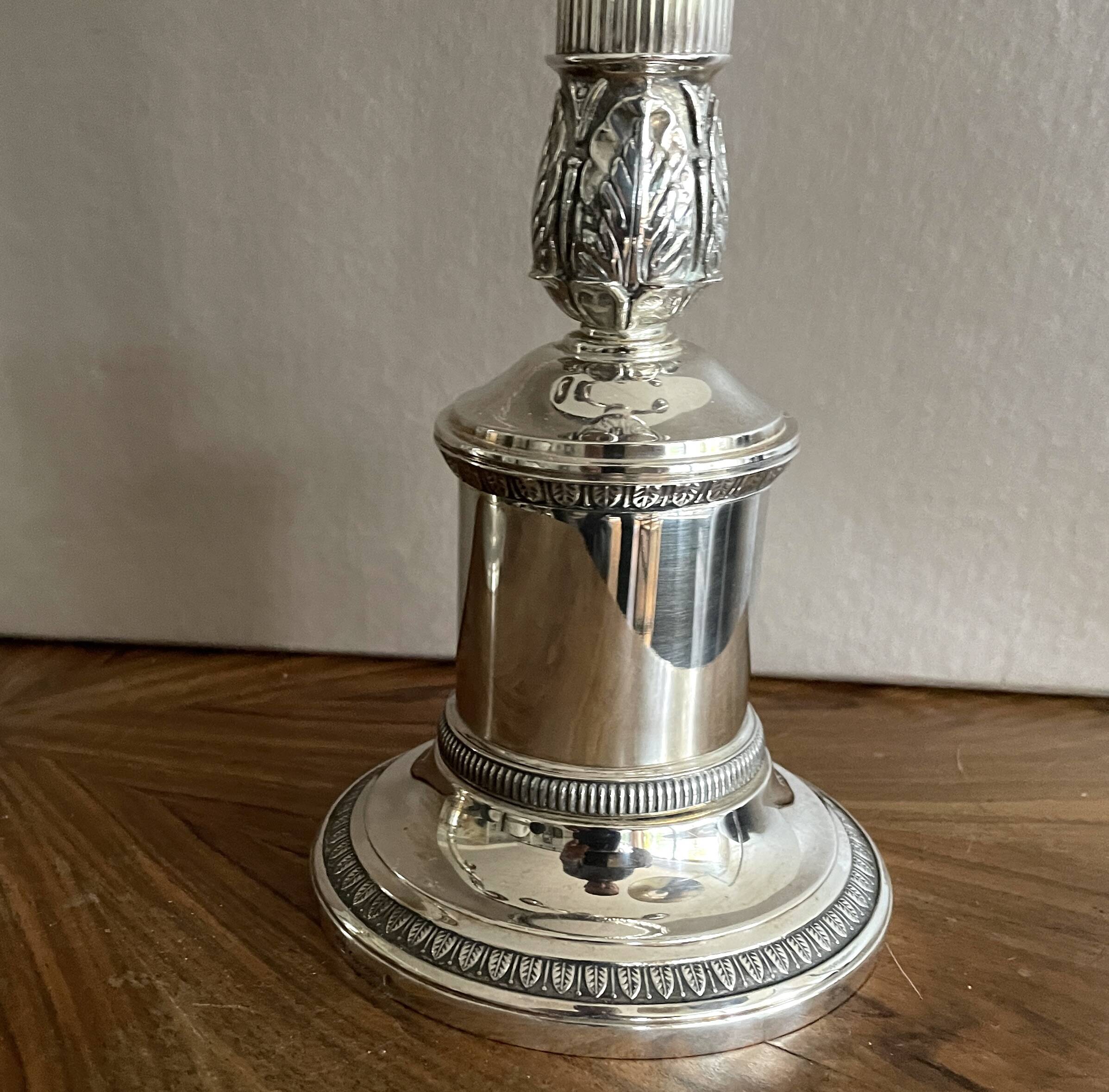 Christofle. Pair of candlesticks, Candelabras, Candlesticks in silver metal. Malmaison model. (New)