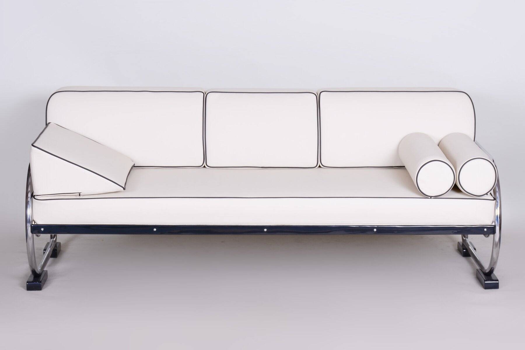 Bauhaus Sofa in Chrome, Steel, Leather by R. Slezák for Slezak Factories, Czech, 1930s