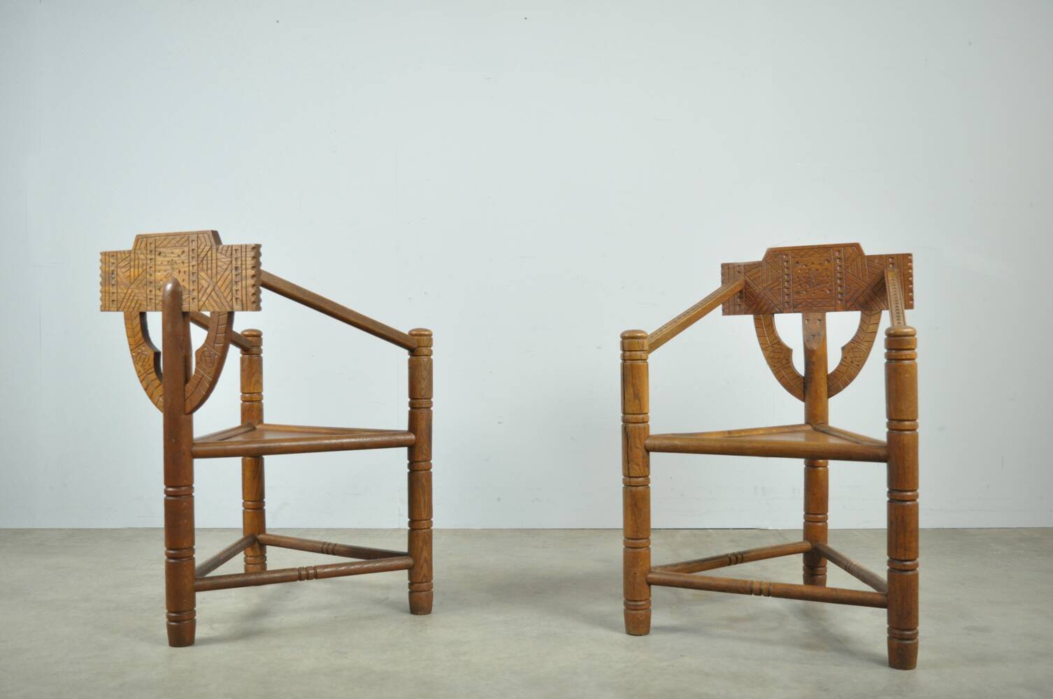 Pair of vintage antique Scandinavian oak Monk chairs, Sweden 1950s