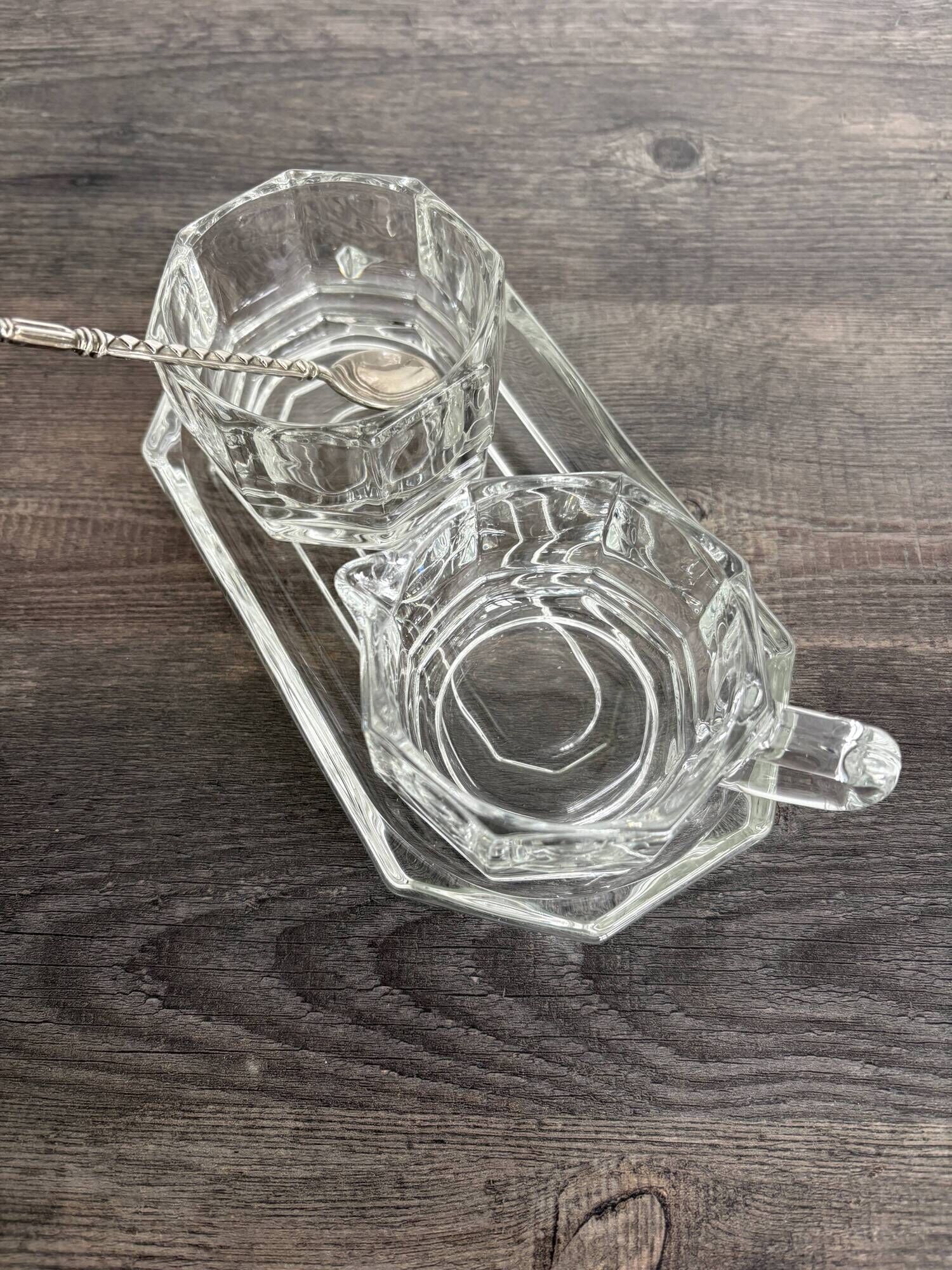 Art Deco Condiment Set in Moulded Crystal