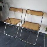Seventies stainless steel and caramel chairs