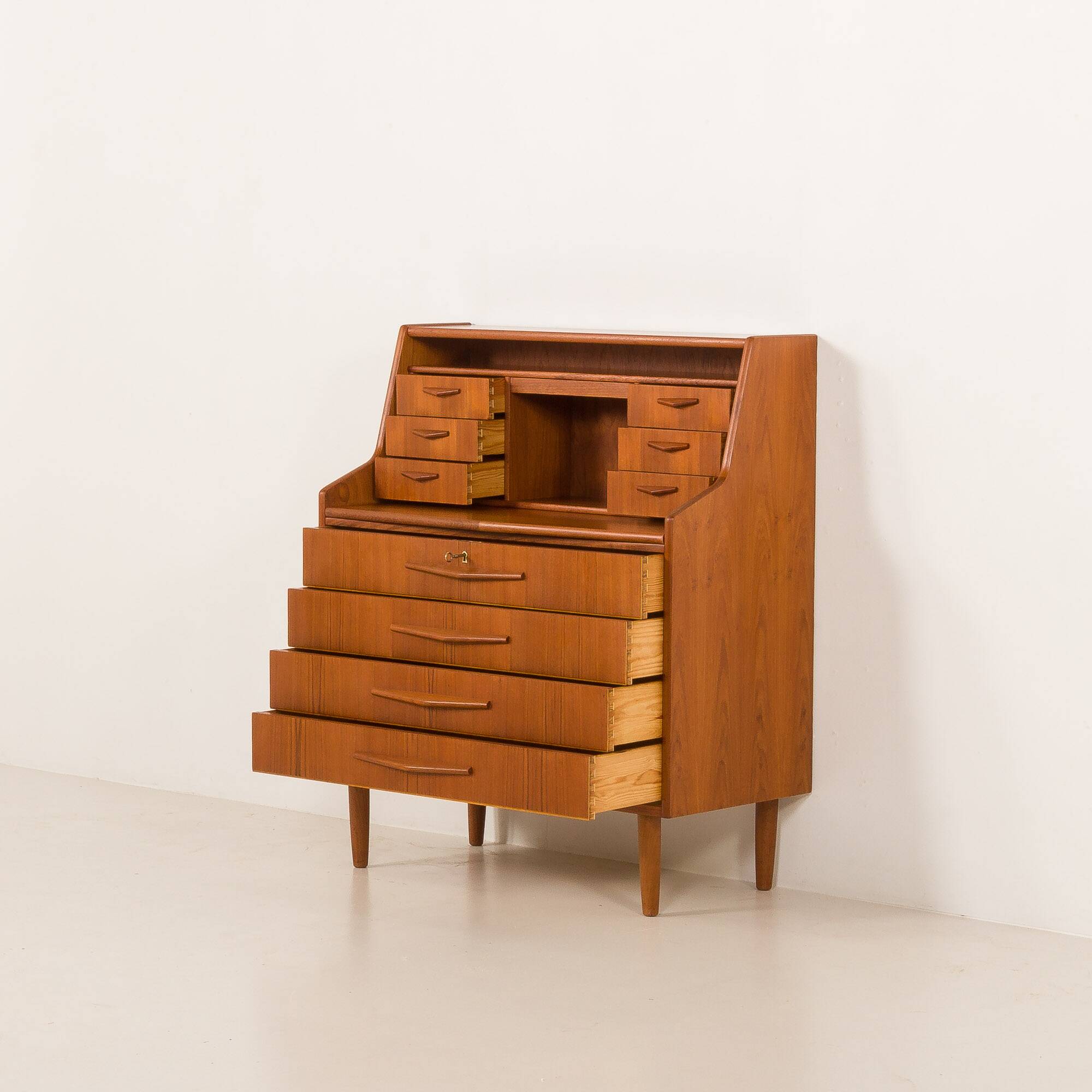 Danish teak mid century modern secretaire cabinet with a desk and vanity