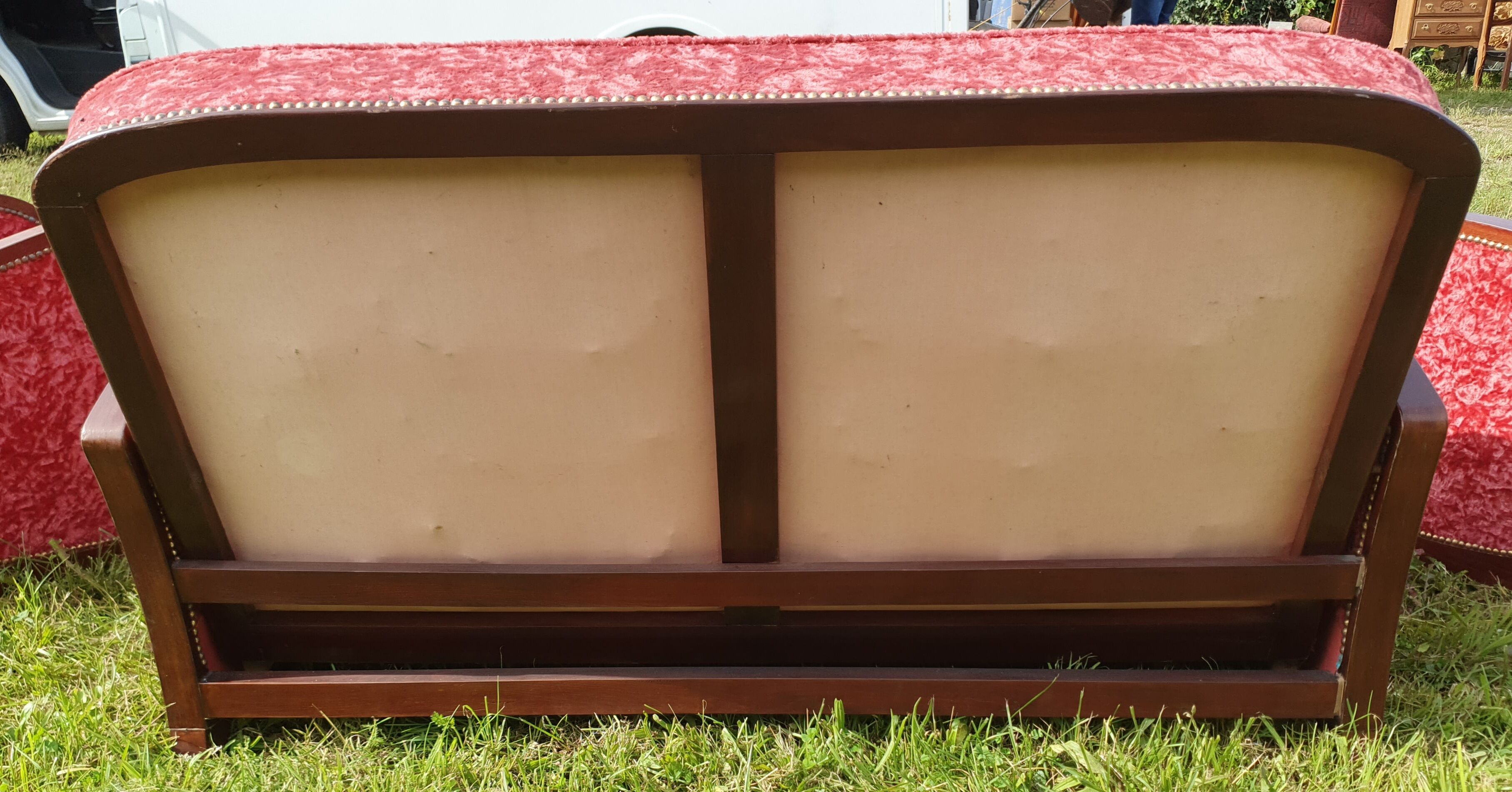 Canape and 2 armchairs art deco red velvet