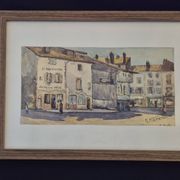 Old watercolour signed marius alamartine "hôtel de la halle" in charlieu