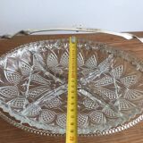 Plat apéro en verre 4 compartiments avec son support en métal doré vintage