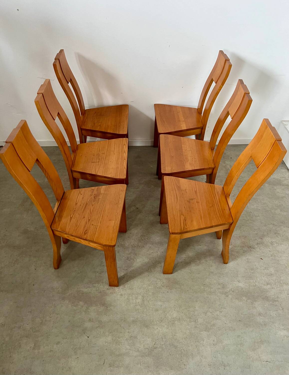 Set of 6 solid elm chairs 70s vintage Seltz design