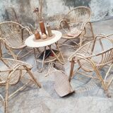 Rattan armchairs and table