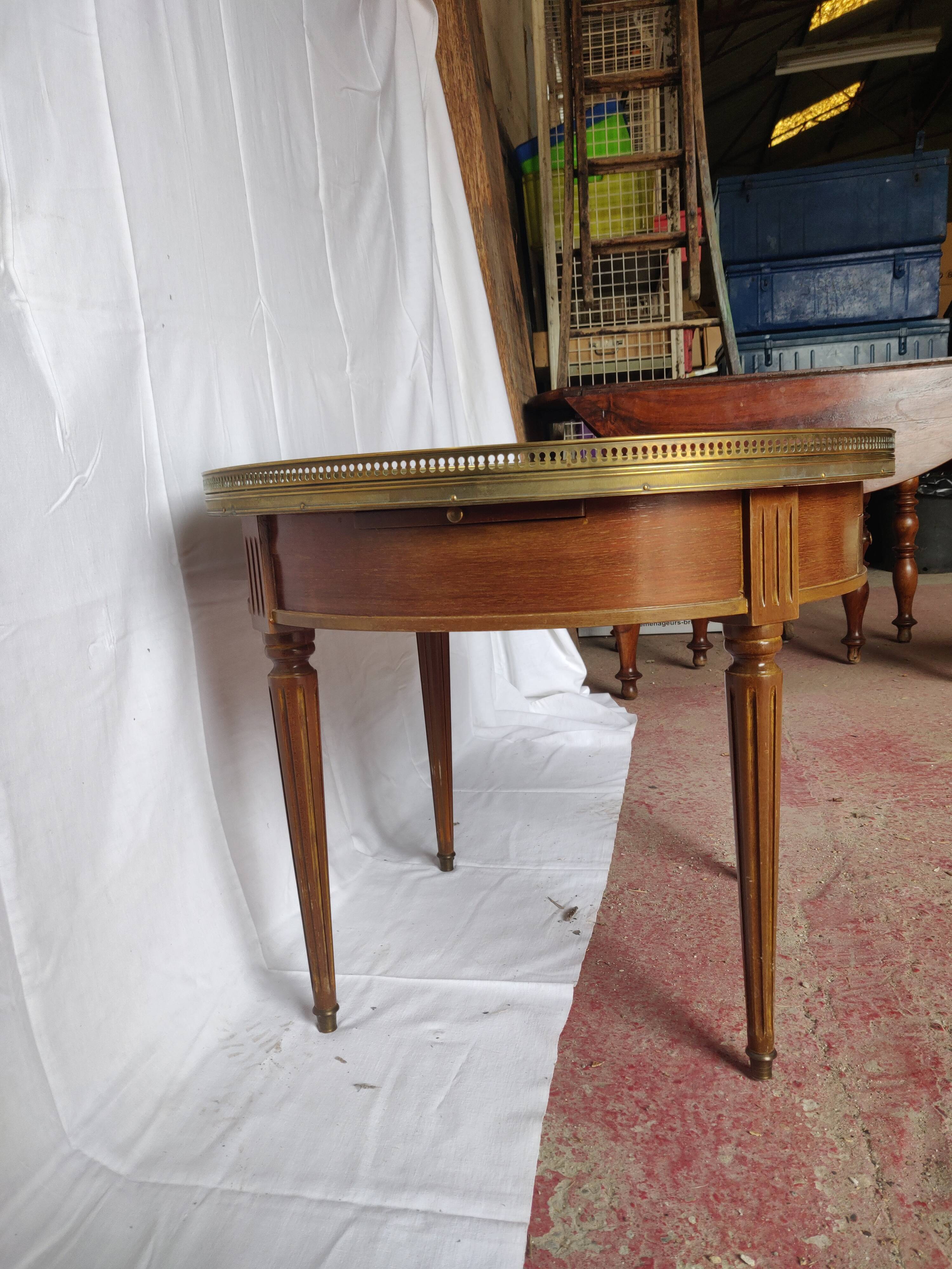Table bouillote style louis XVI cherry top marble 2 drawers