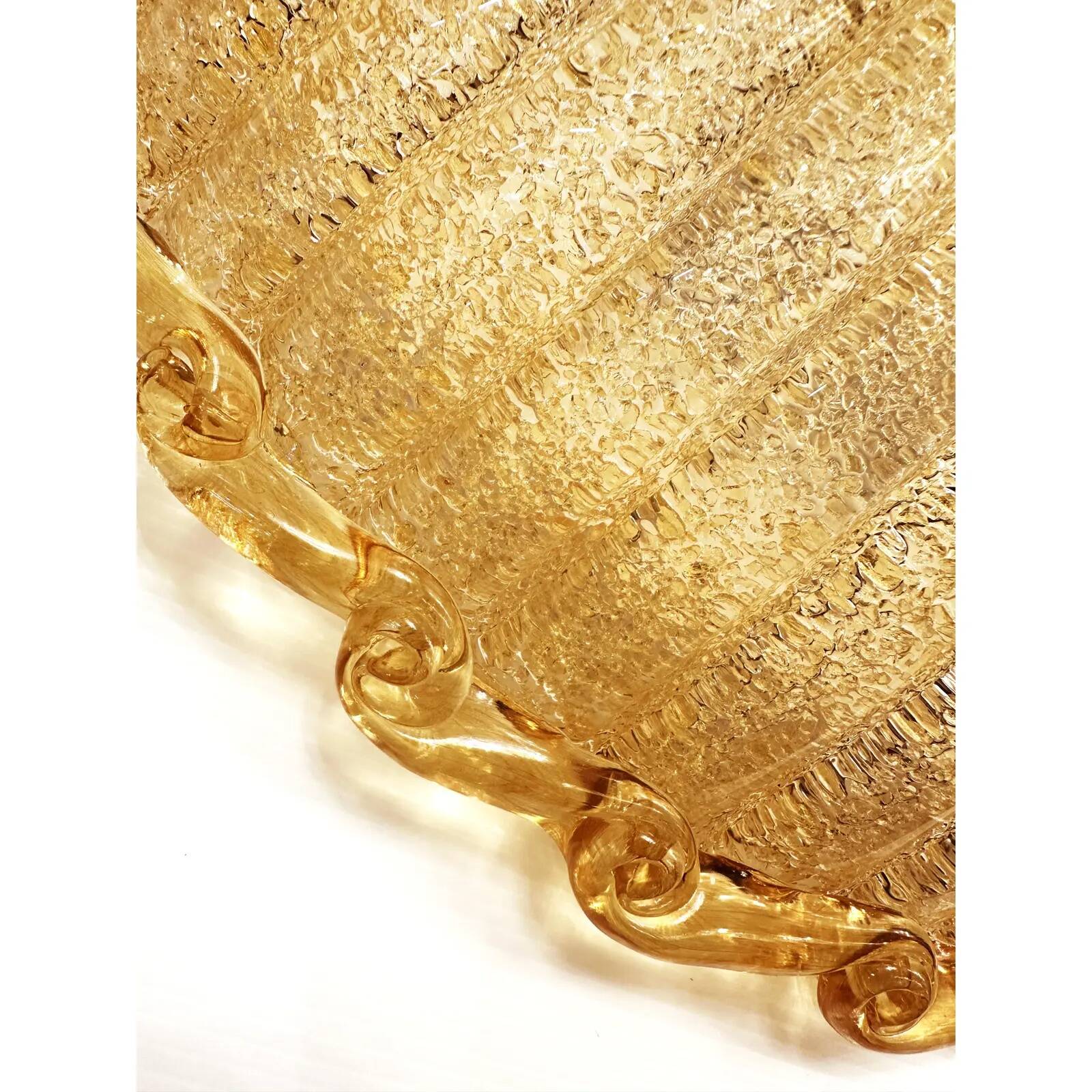 Venetian Amber Graniglia Budino Murano Glass Flush Mount in Vintage 1970s