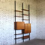 1950s mid-century wall unit teak and iron folding desk & cabinet module