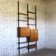 1950s mid-century wall unit teak and iron folding desk & cabinet module