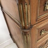 Louis XVI style mahogany commode with a grey veined marble top, 19th century