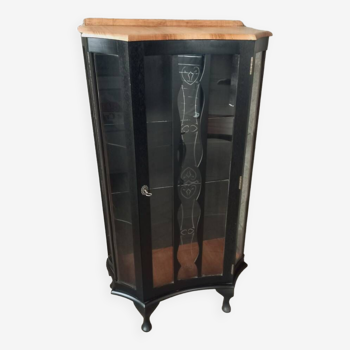 English Chippendale display case 1950s two-tone walnut and black