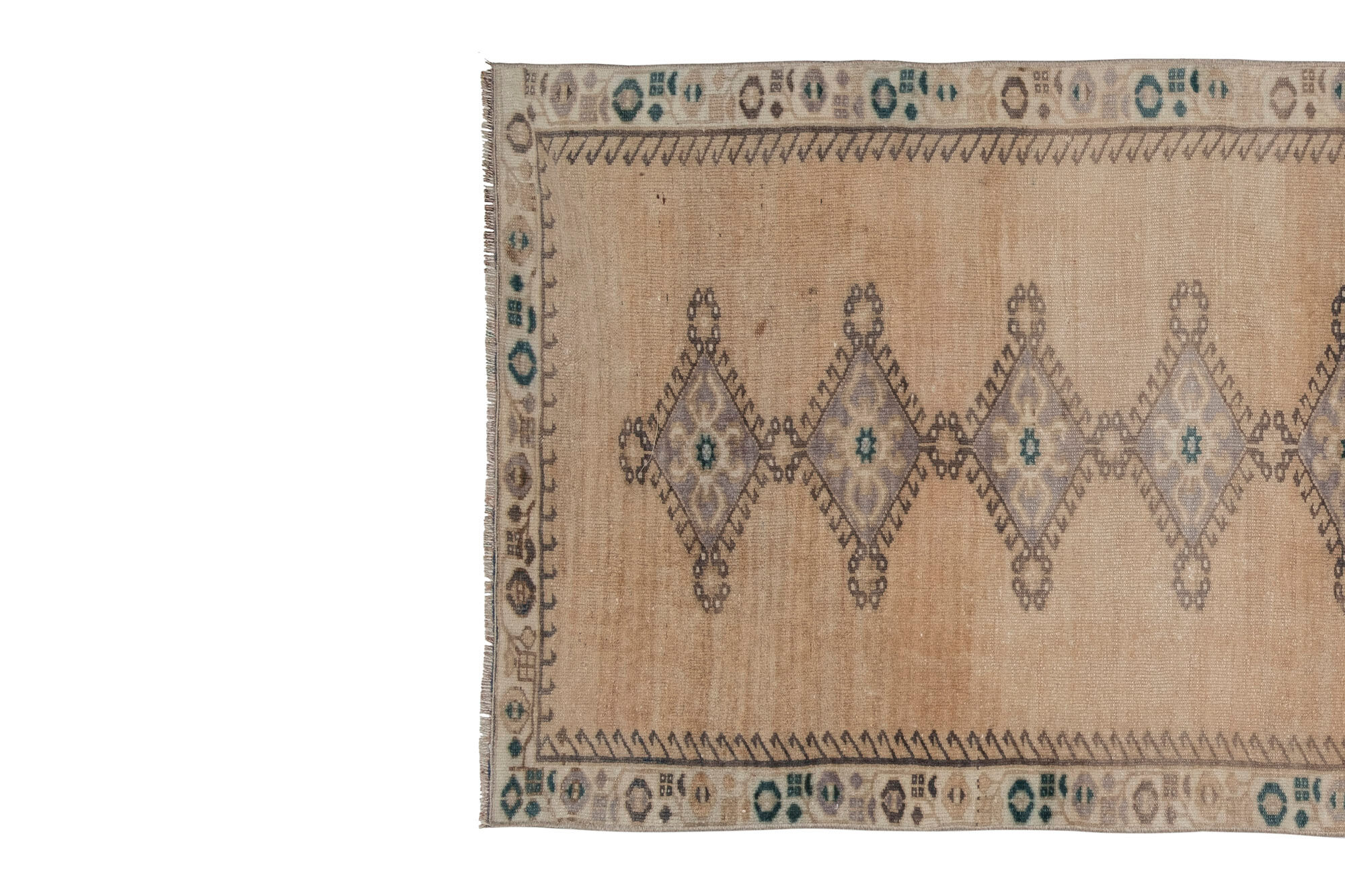 Distressed turkish oushak rug runner with soft color 100 x 228 cm