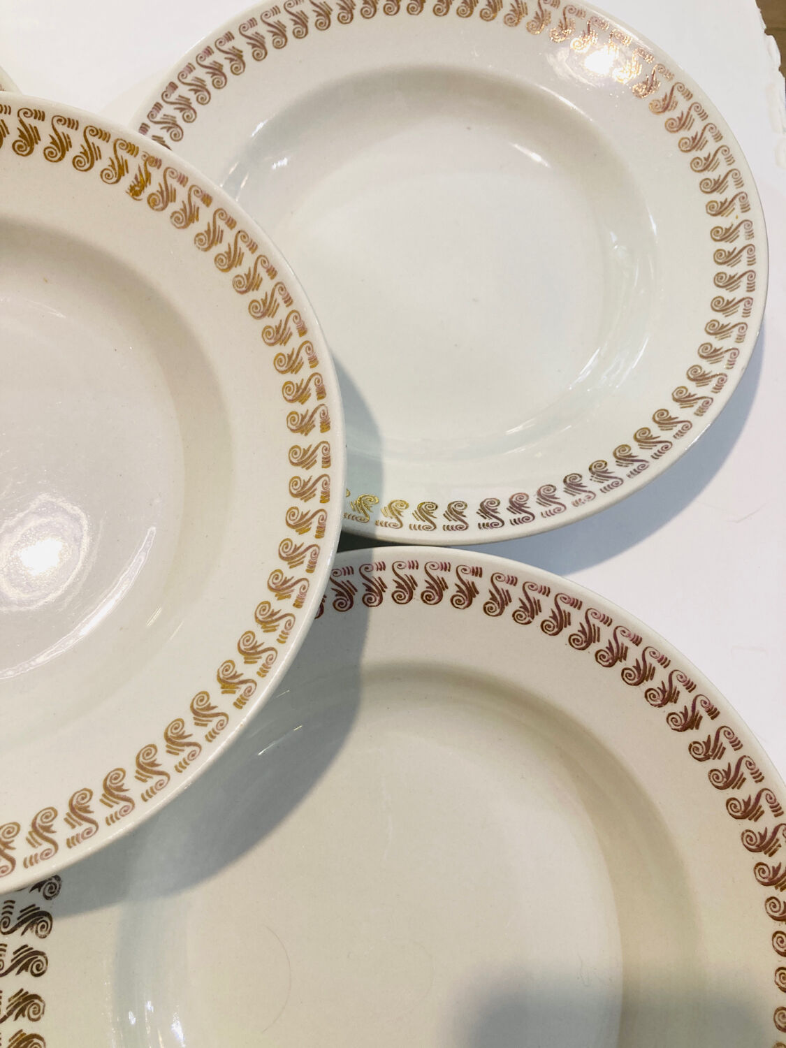 X5 Luneville earthenware soup plates with golden decoration