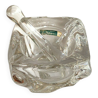 Crystal mortar ashtray with four notches, signed DAUM FRANCE (brand of 1945-1975), with its pil