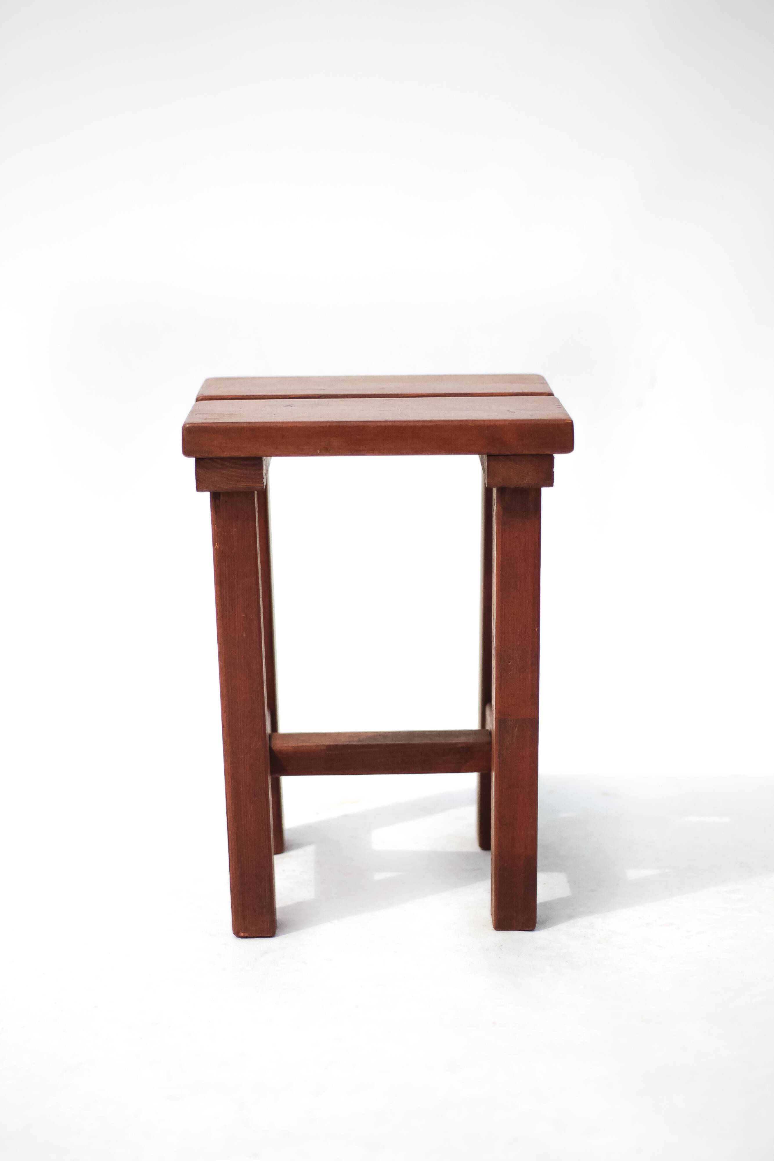 Vintage stool, brutalist pine stool, accent stool