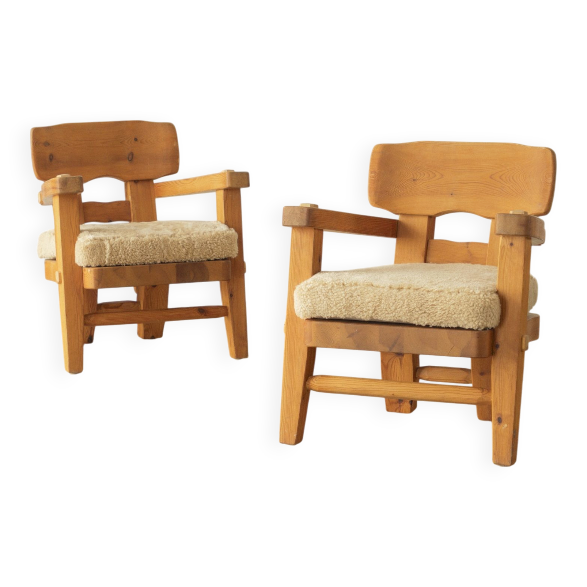 Stig Sandqvist, solid pine, lounge chair (pair)