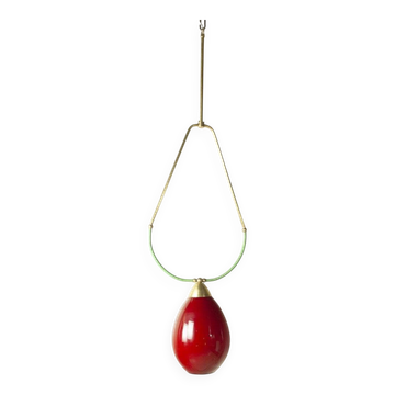 Suspension en laiton et verre de Murano rouge-violet