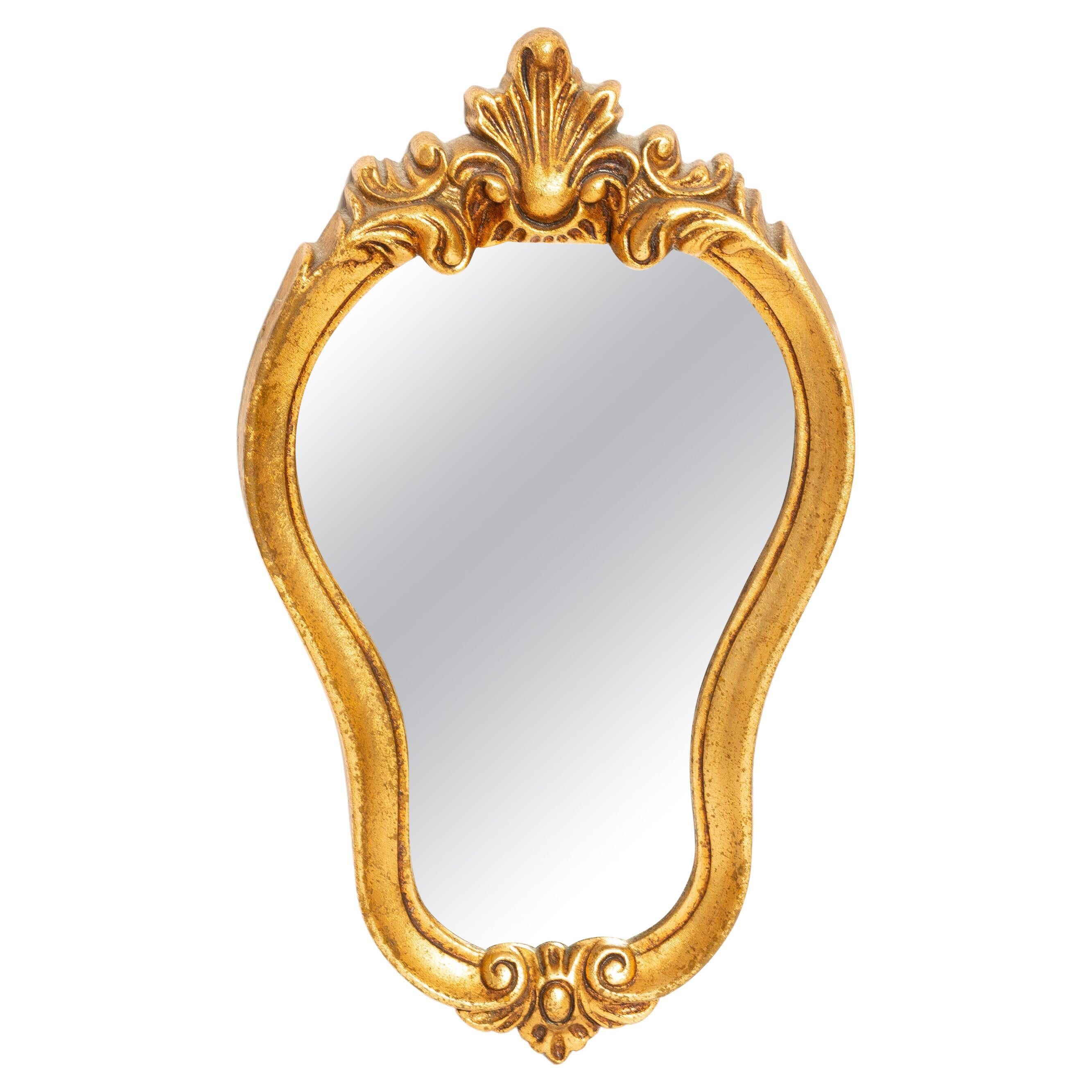 Petit miroir décoratif vintage dans un cadre doré avec des fleurs, Italie, années 1960