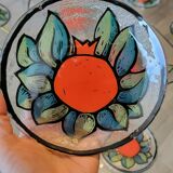 Dessert service in glass decoration fruits pomegranates signed