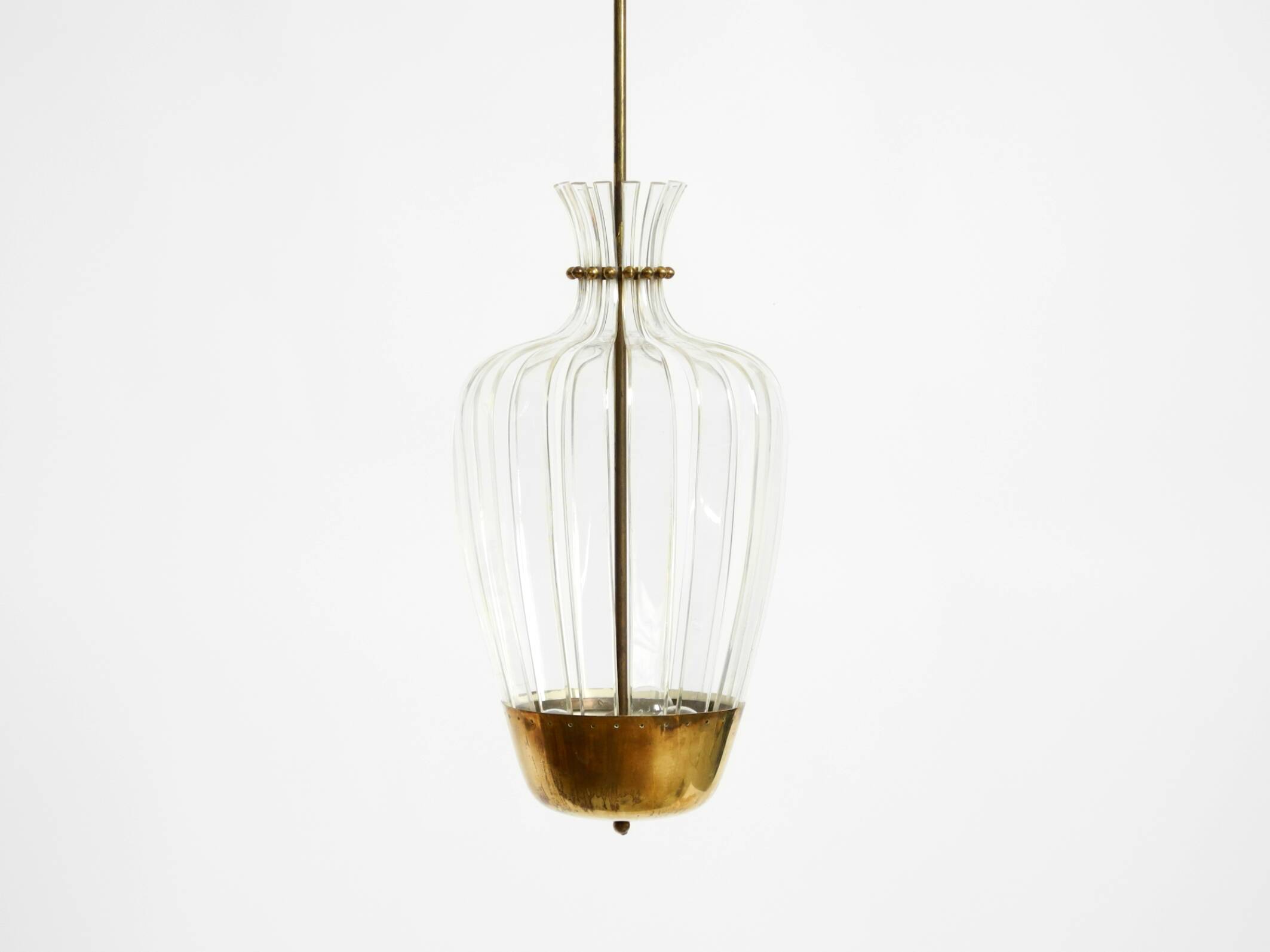 Mid-Century Pendant Lamp by Vereinigte Werkstätten, in Brass and Plexiglass