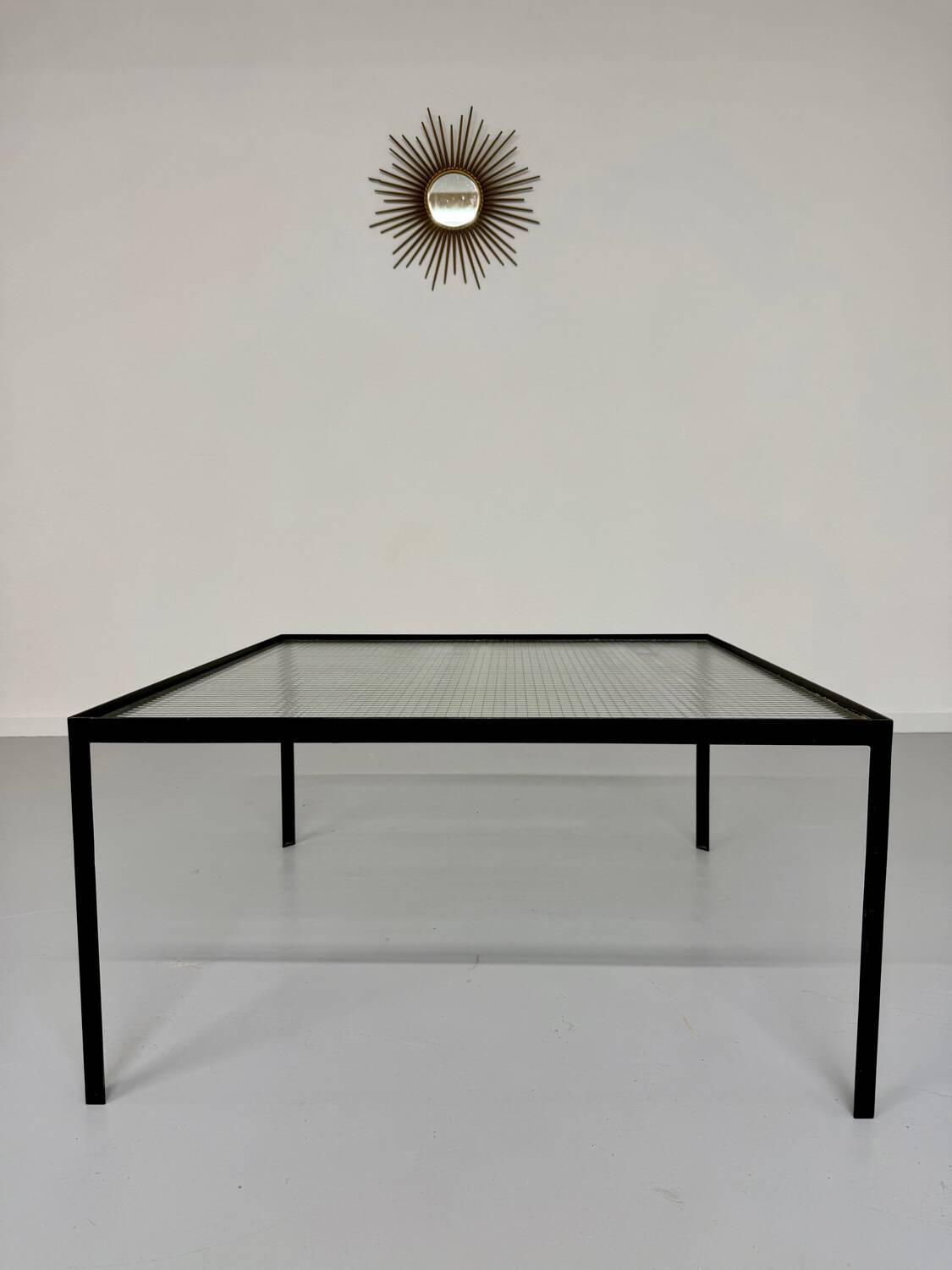 Old coffee table in metal and checkered glass from the 50s