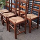 Set of 6 beech and straw chairs
