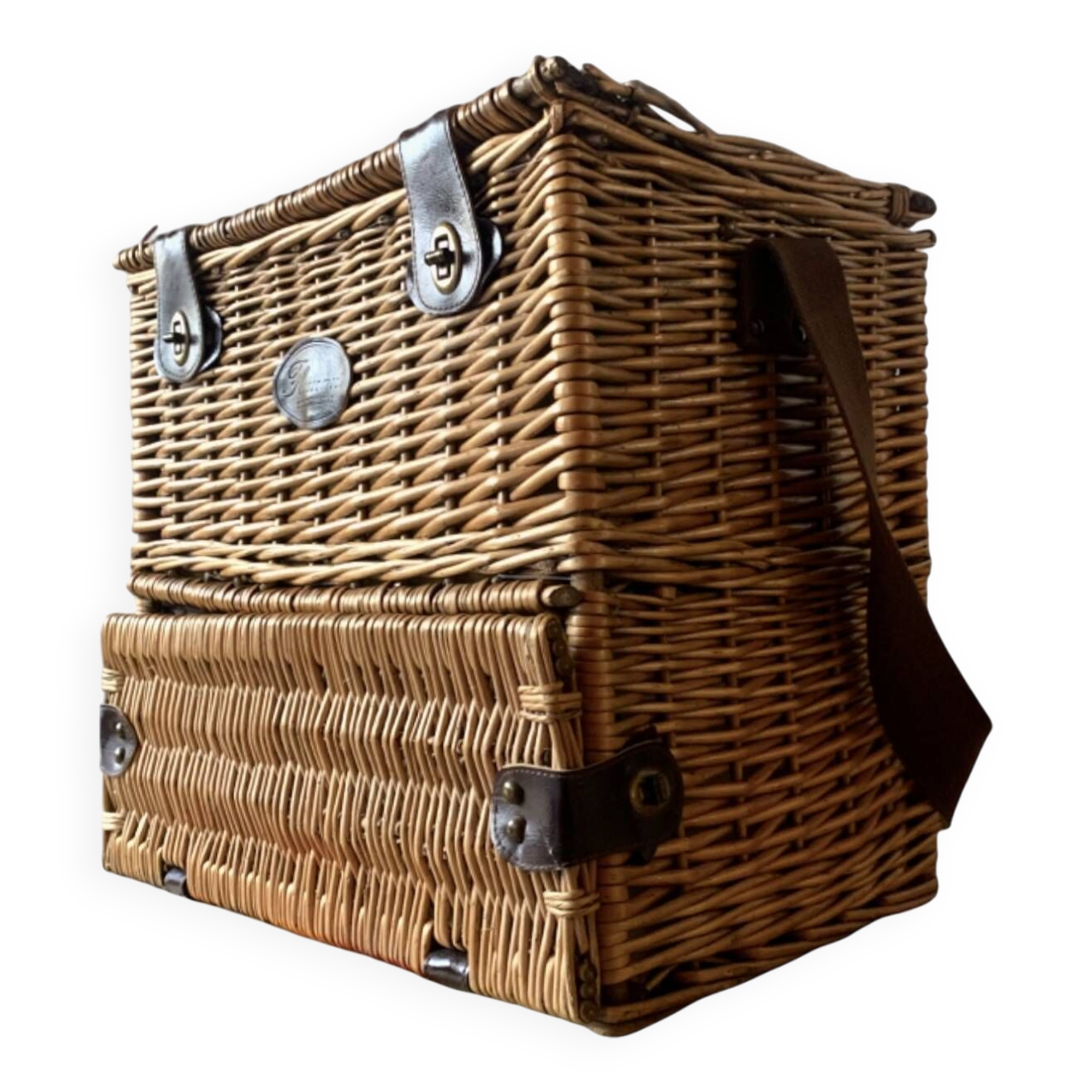 Vintage Flamingo Wicker Picnic Basket